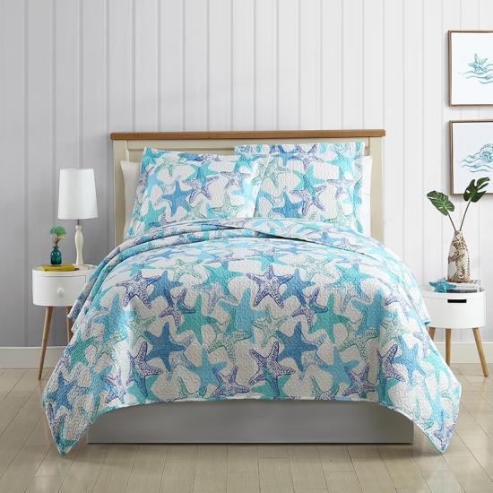 cxmicrotex Coastal Style Shell Starfish mønster trykt vattert sengeteppesett