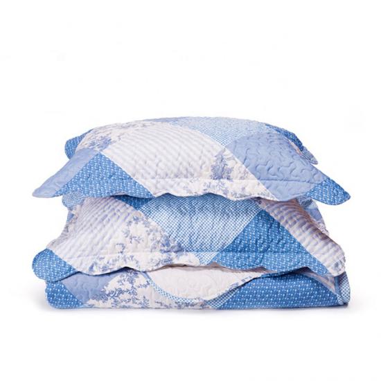cxmicrotex Blue Rose Printed Quilt Set Patchwork Sengetøy