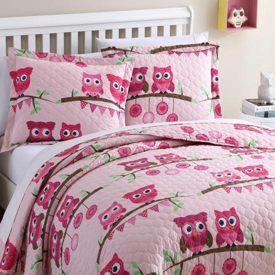 cxmicrotex Owl Pink Quilt Set Girls Sengetøy Collection