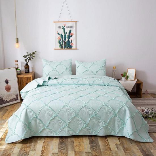 Solid Sengetøy Samling Ruffle Quilt Sett Vendbart sengeteppe