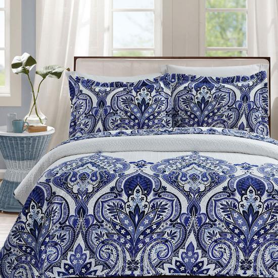 cxmicrotex Blue Damask Pinsonic Quilts Sengetepper Dyner